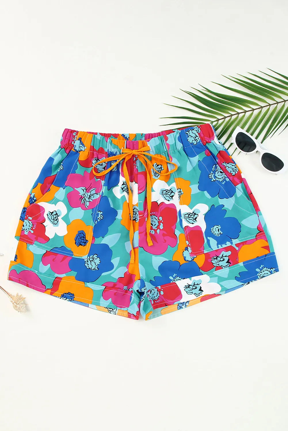 Multicolor Floral Print Drawstring Shorts