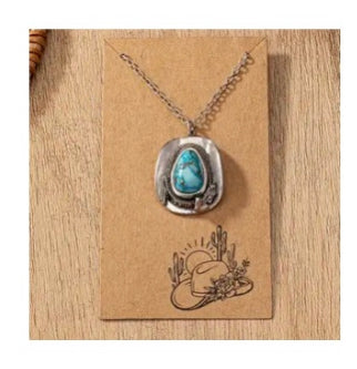 Turquoise Stone Cactus Cowboy Boot Necklace