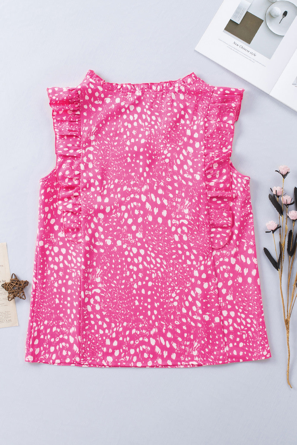 Rose Leopard Ruffle Blouse
