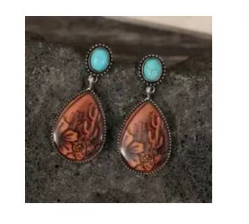 Droplet Shape Cactus Sunflower Earrings