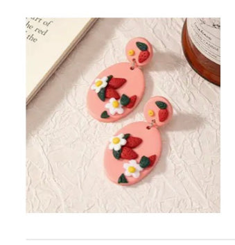 Colorful Geometric Strawberry Dangle Earrings