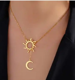 Golden Sun Moon Necklace