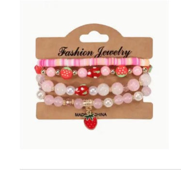 Strawberry Beaded Bracelet Set
