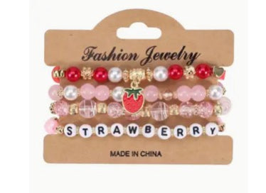 Strawberry Beaded Bracelet Set