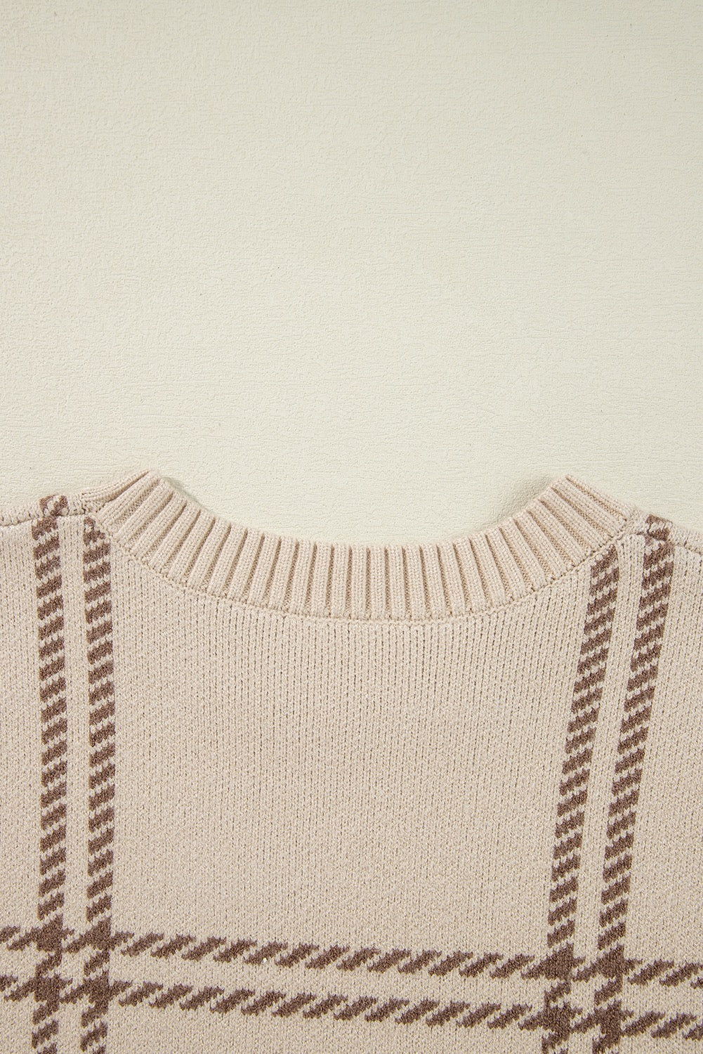 Khaki Plaid Knitted Drop Shoulder Sweater