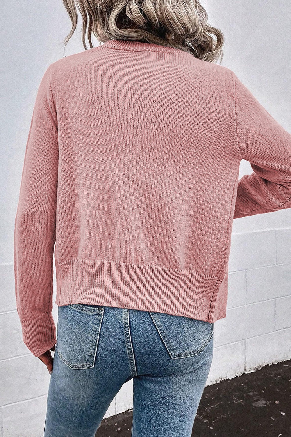 Rose Textured Knit Pearl Beaded Cardigan