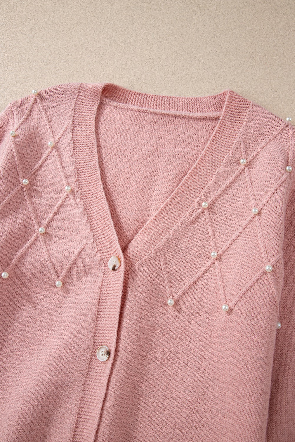 Rose Textured Knit Pearl Beaded Cardigan