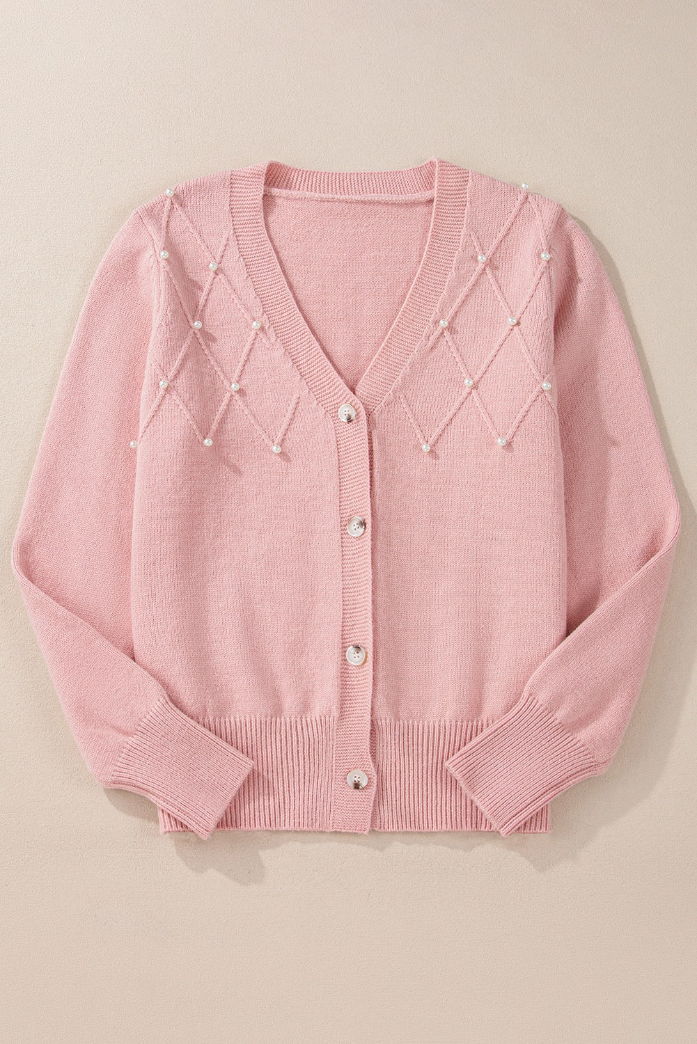 Rose Textured Knit Pearl Beaded Cardigan