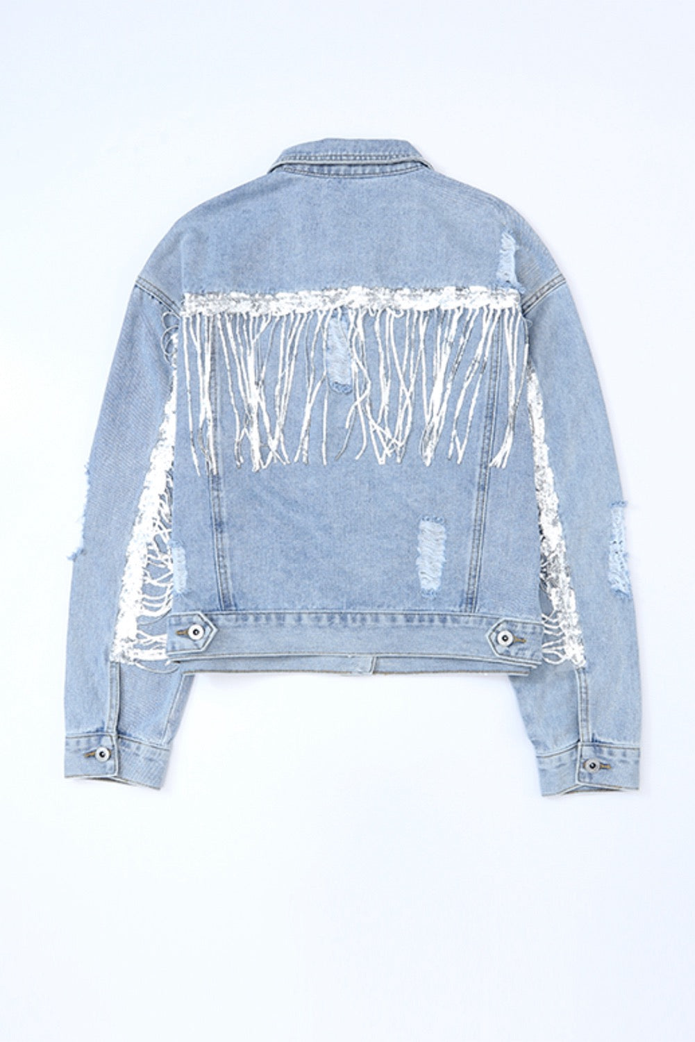 Sky Blue Sequin Embellished Denim Jacket