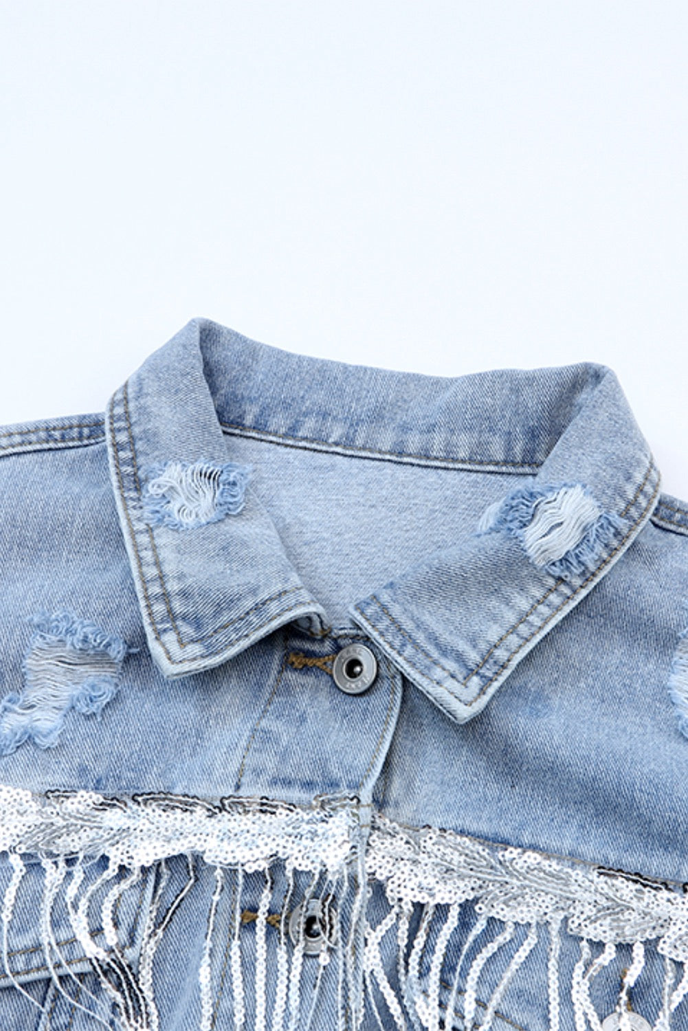 Sky Blue Sequin Embellished Denim Jacket