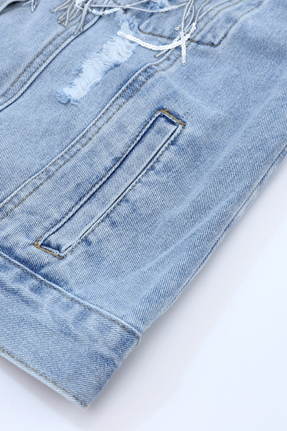 Sky Blue Sequin Embellished Denim Jacket