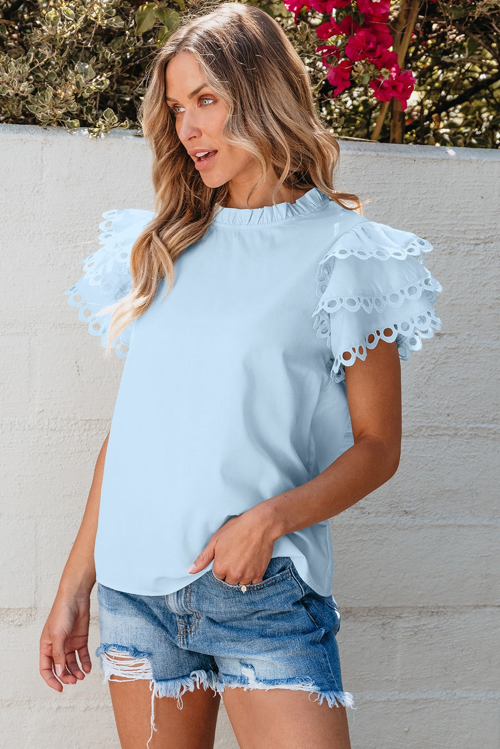 Blue Layered Cap Sleeve Blouse