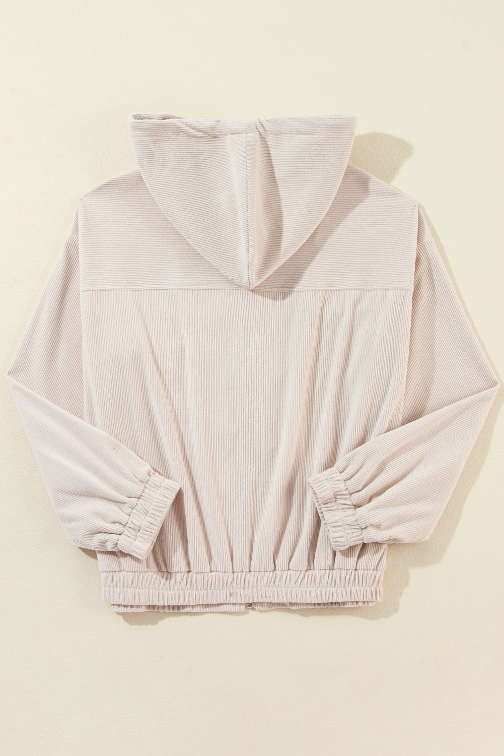 Corduroy Drawstring Hooded Zip Up Jacket