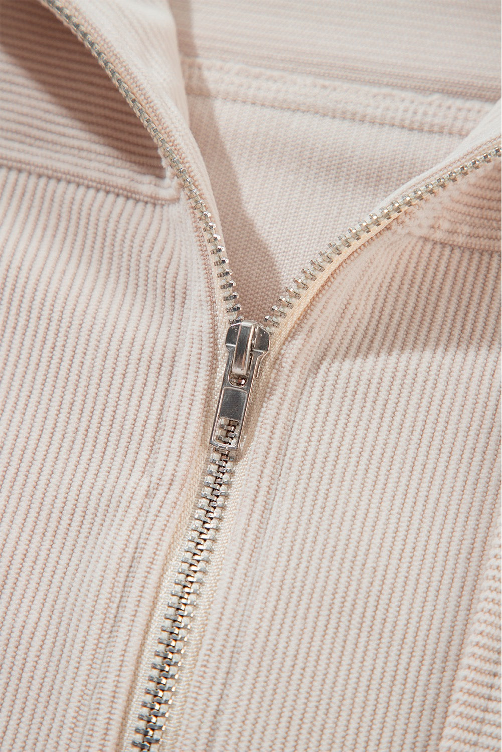 Corduroy Drawstring Hooded Zip Up Jacket