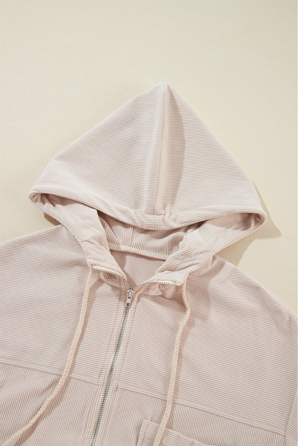 Corduroy Drawstring Hooded Zip Up Jacket