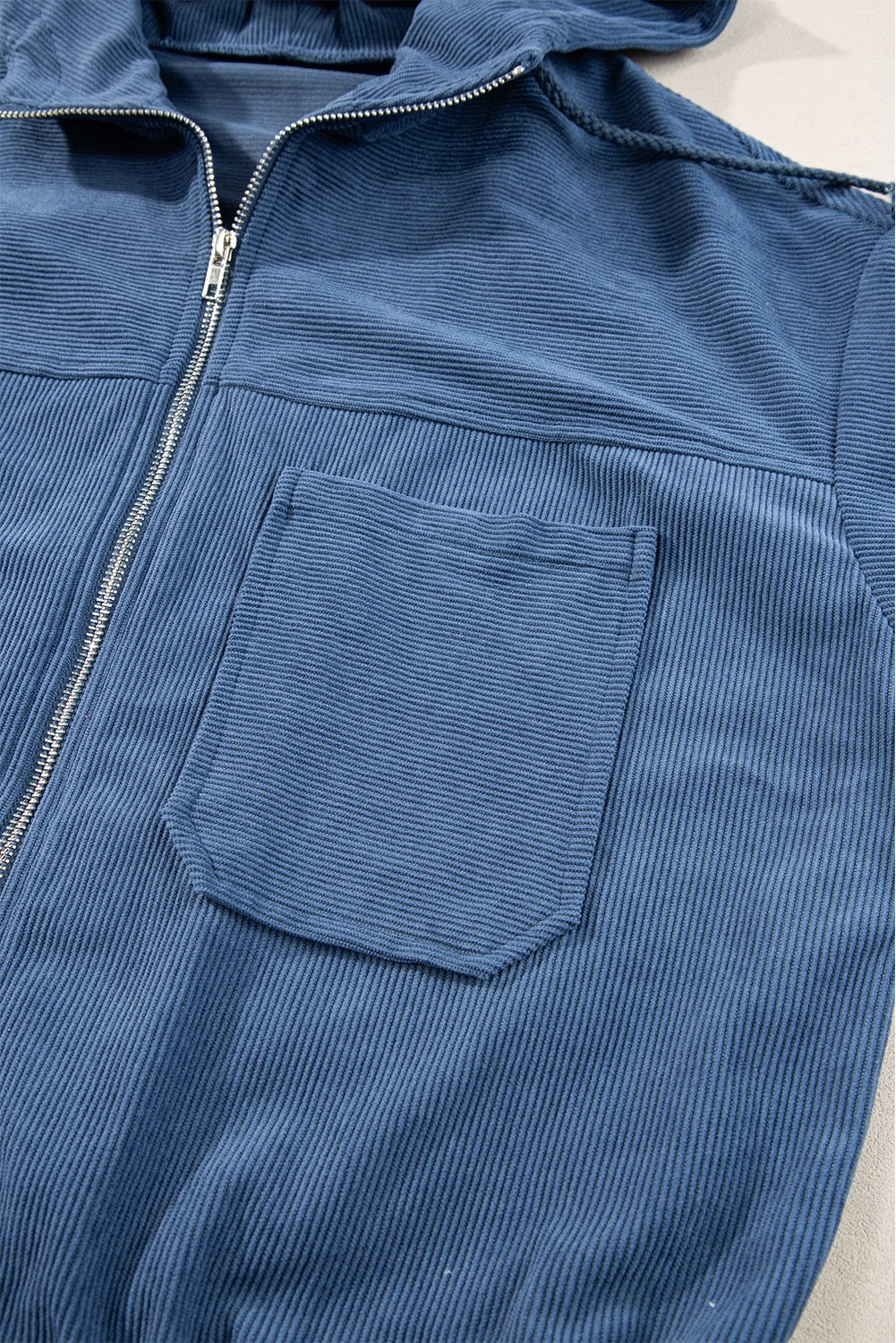 Corduroy Drawstring Hooded Zip Up Jacket