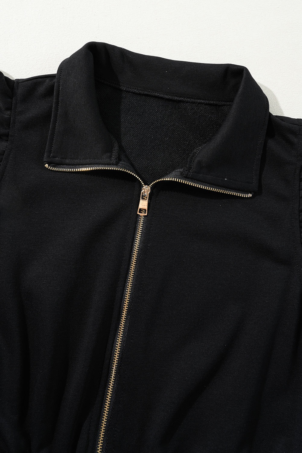 Black Zipper Flutter Sleeve Jumpsuit