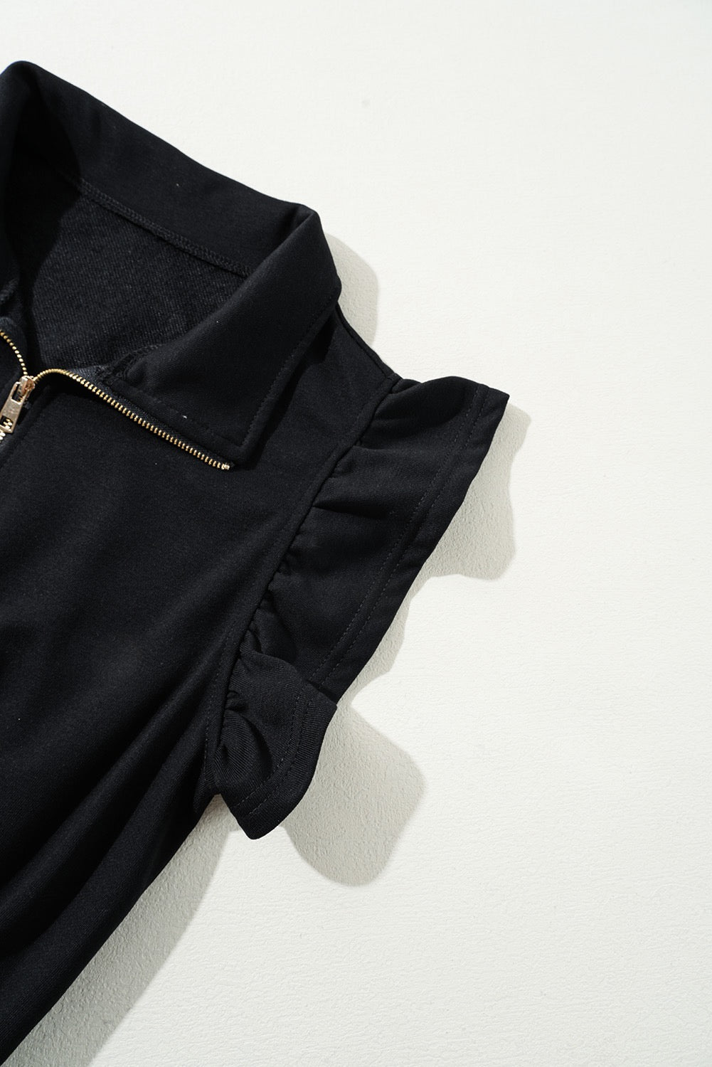 Black Zipper Flutter Sleeve Jumpsuit