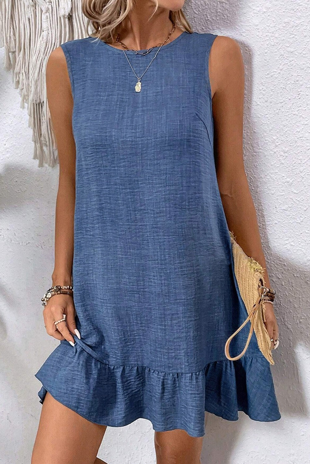 Blue Knot Scoop Back Sleeveless Mini Dress