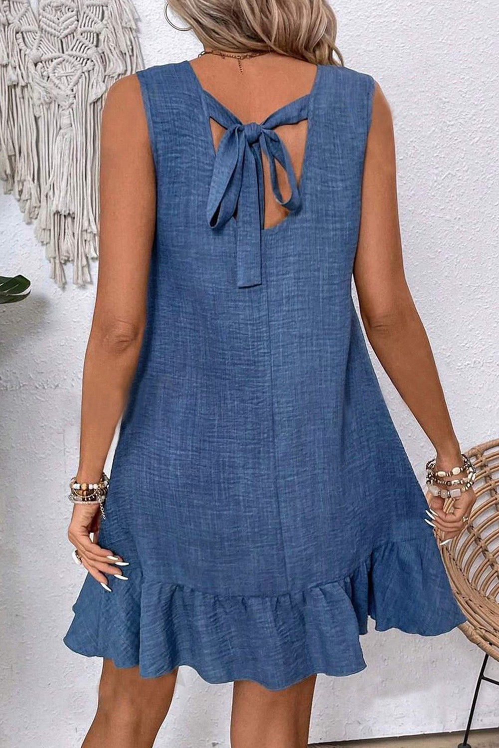 Blue Knot Scoop Back Sleeveless Mini Dress