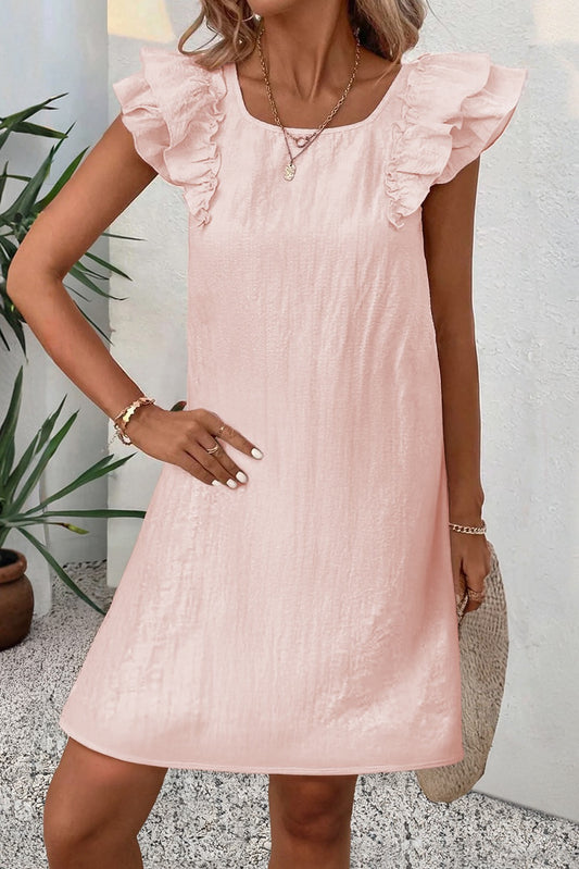 Light Pink Flutter Sleeve Square Neck Mini Dress