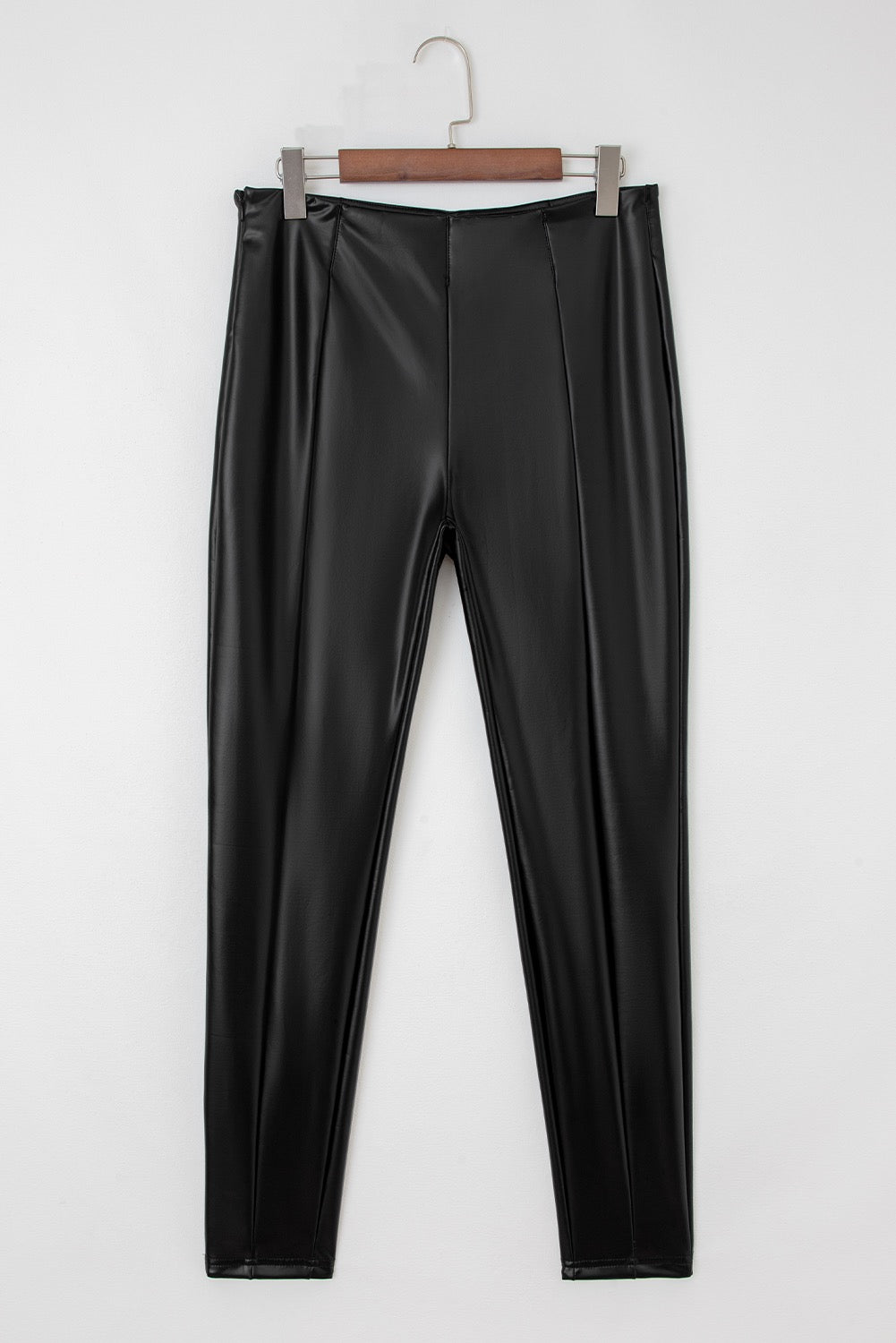 Black Faux Leather Seamed High Waist Leggings