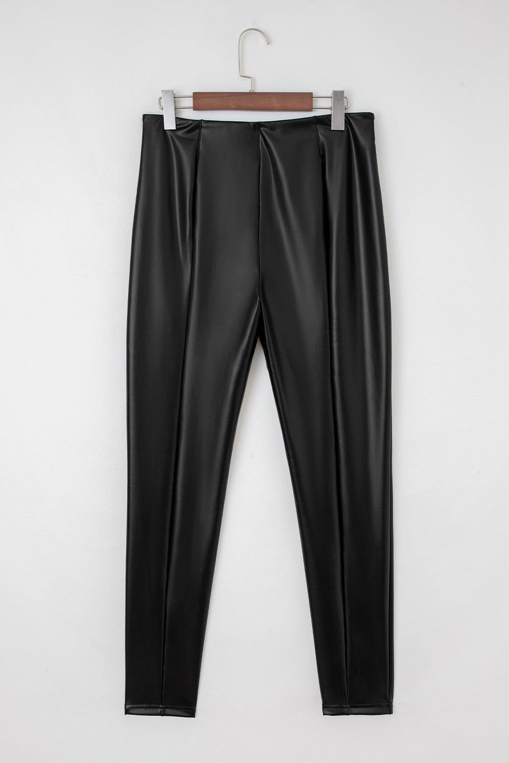 Black Faux Leather Seamed High Waist Leggings