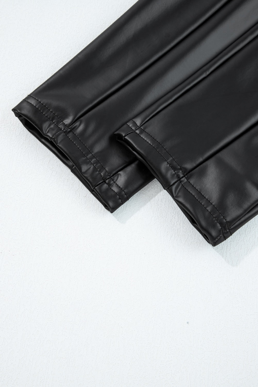 Black Faux Leather Seamed High Waist Leggings