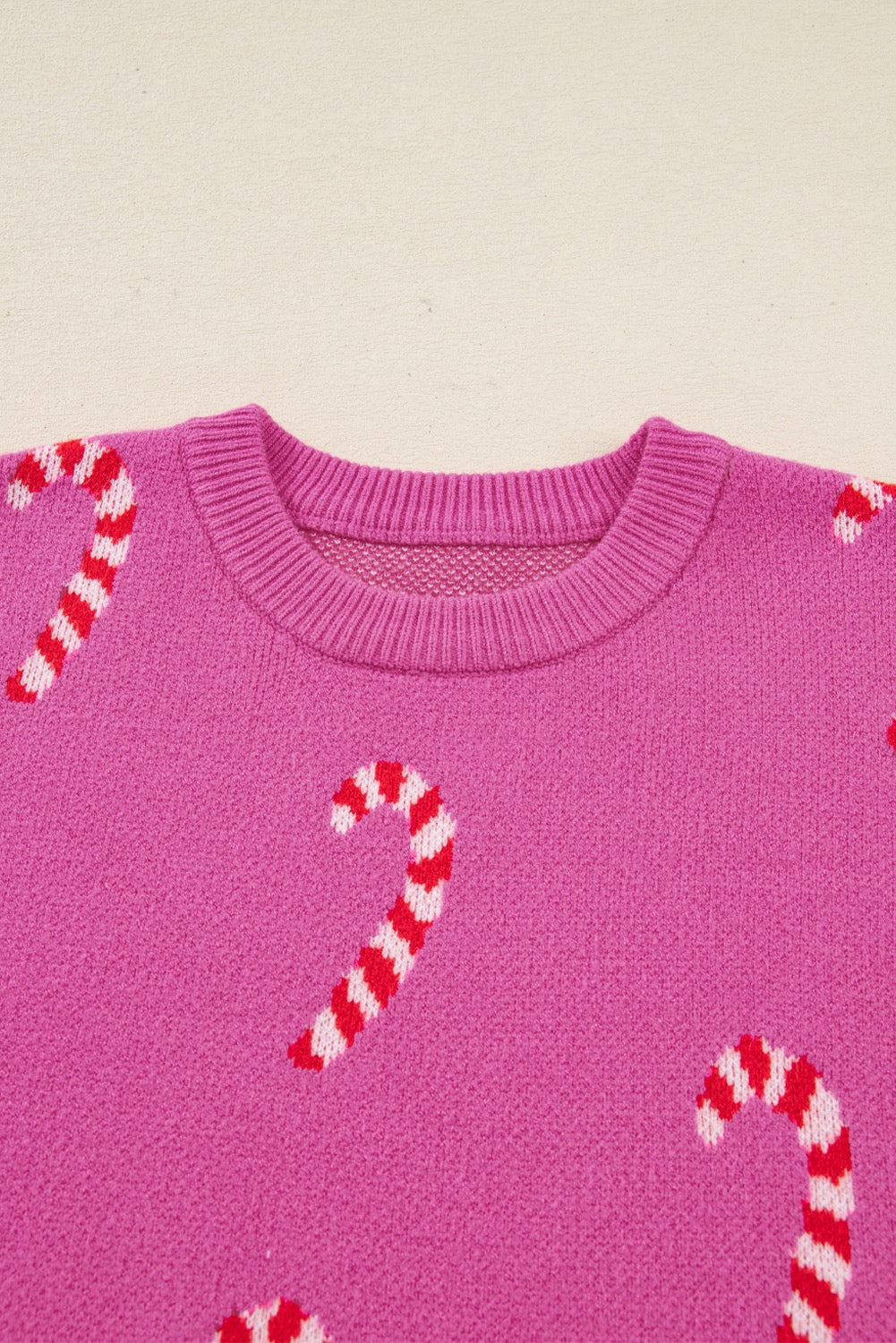 Pink Candy Cane Holiday Drop Shoulder Sweater