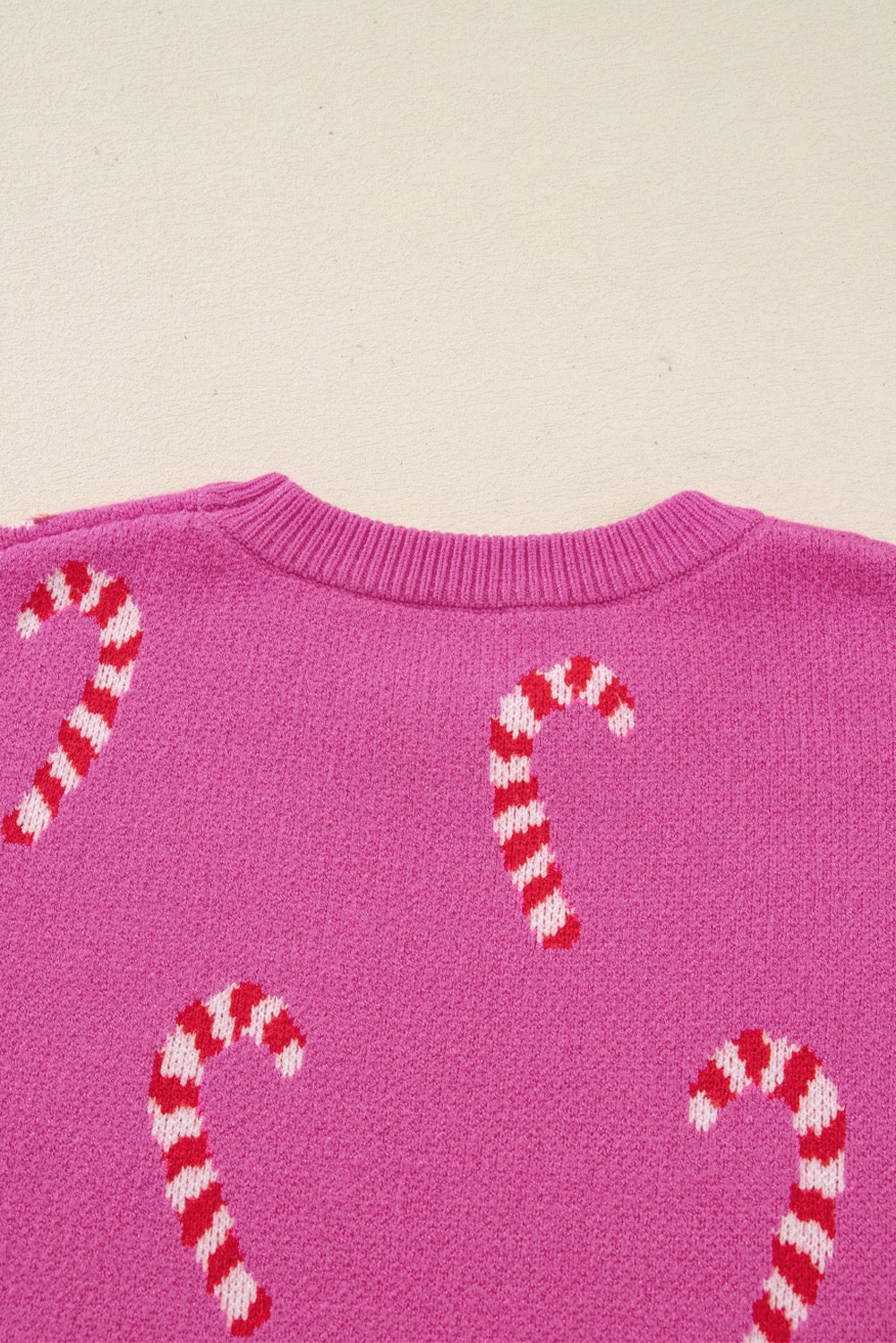 Pink Candy Cane Holiday Drop Shoulder Sweater