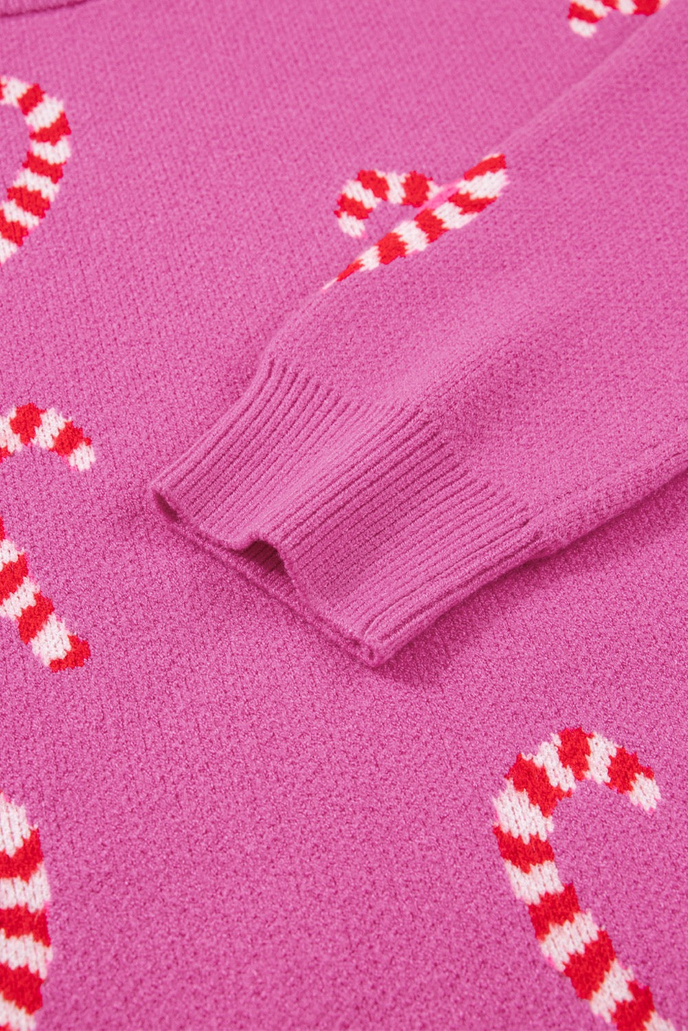 Pink Candy Cane Holiday Drop Shoulder Sweater