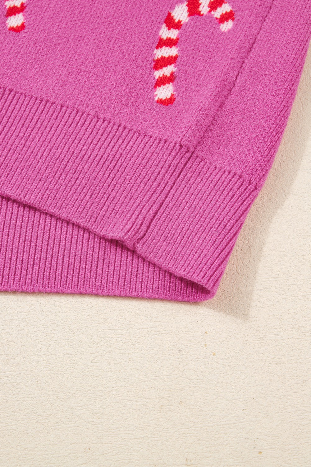 Pink Candy Cane Holiday Drop Shoulder Sweater