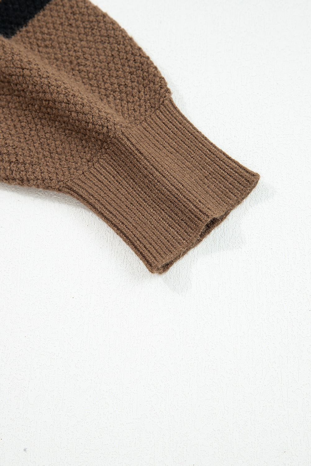 Dark Brown Color Block Striped Sleeve Sweater
