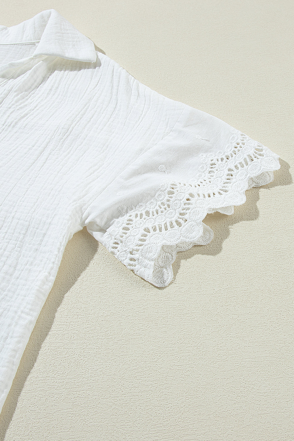 White Crinkled Lace Sleeve V Neck Blouse
