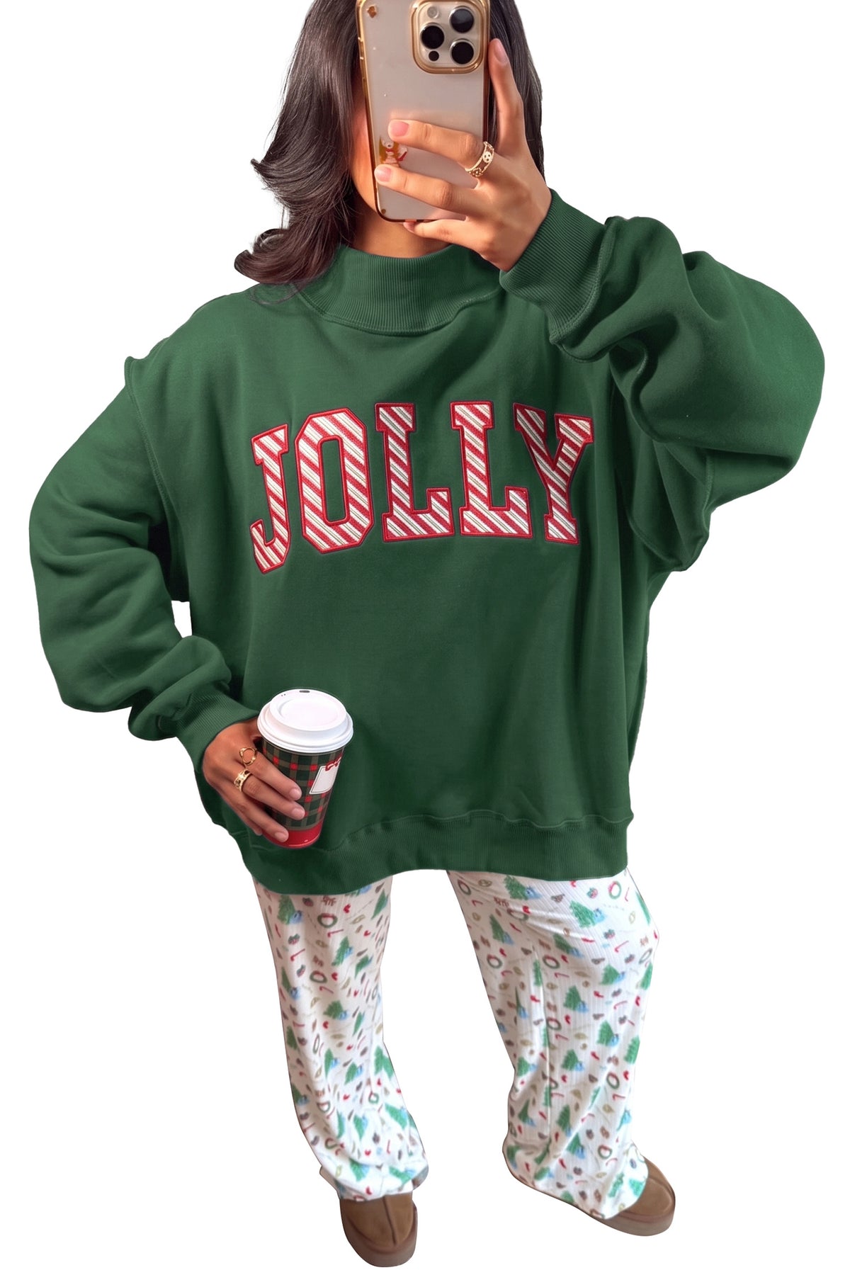 Green JOLLY High Neck Tunic Sweatshirt
