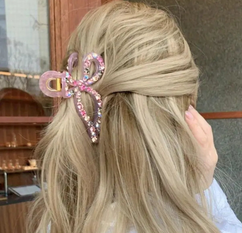 Rhinestone Bow Hair Claw Clip