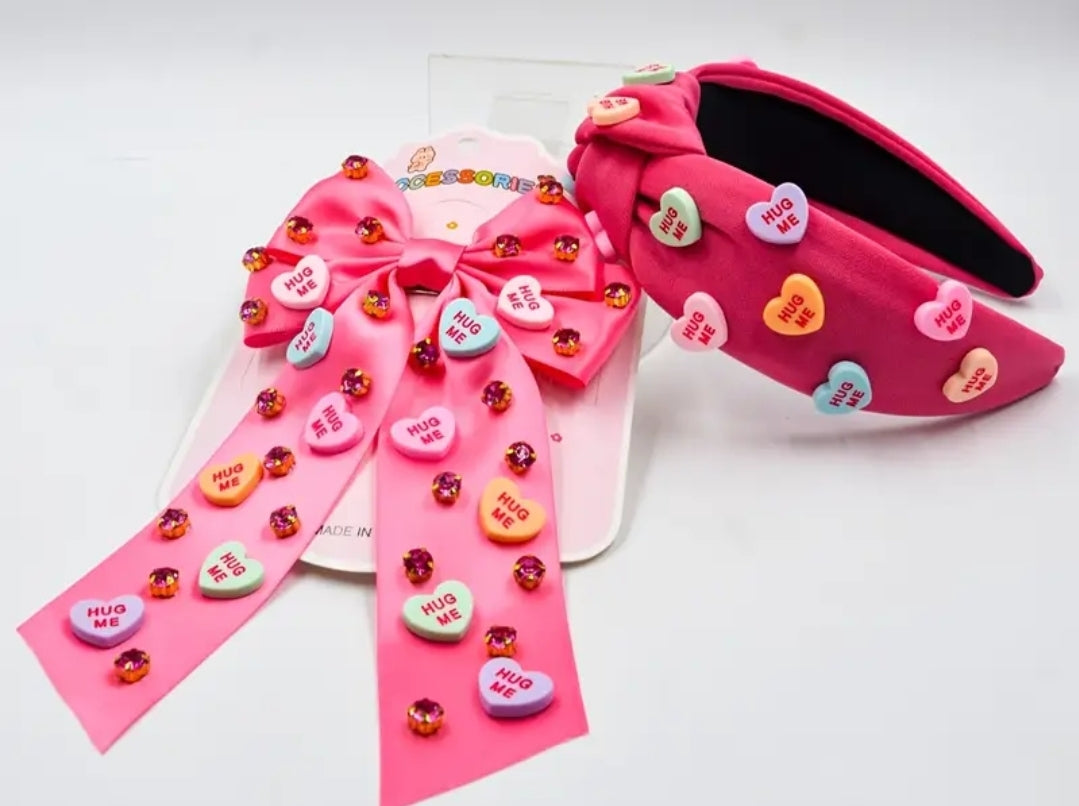 Asstd Valentines Day Bow Clip or Knotted Headband