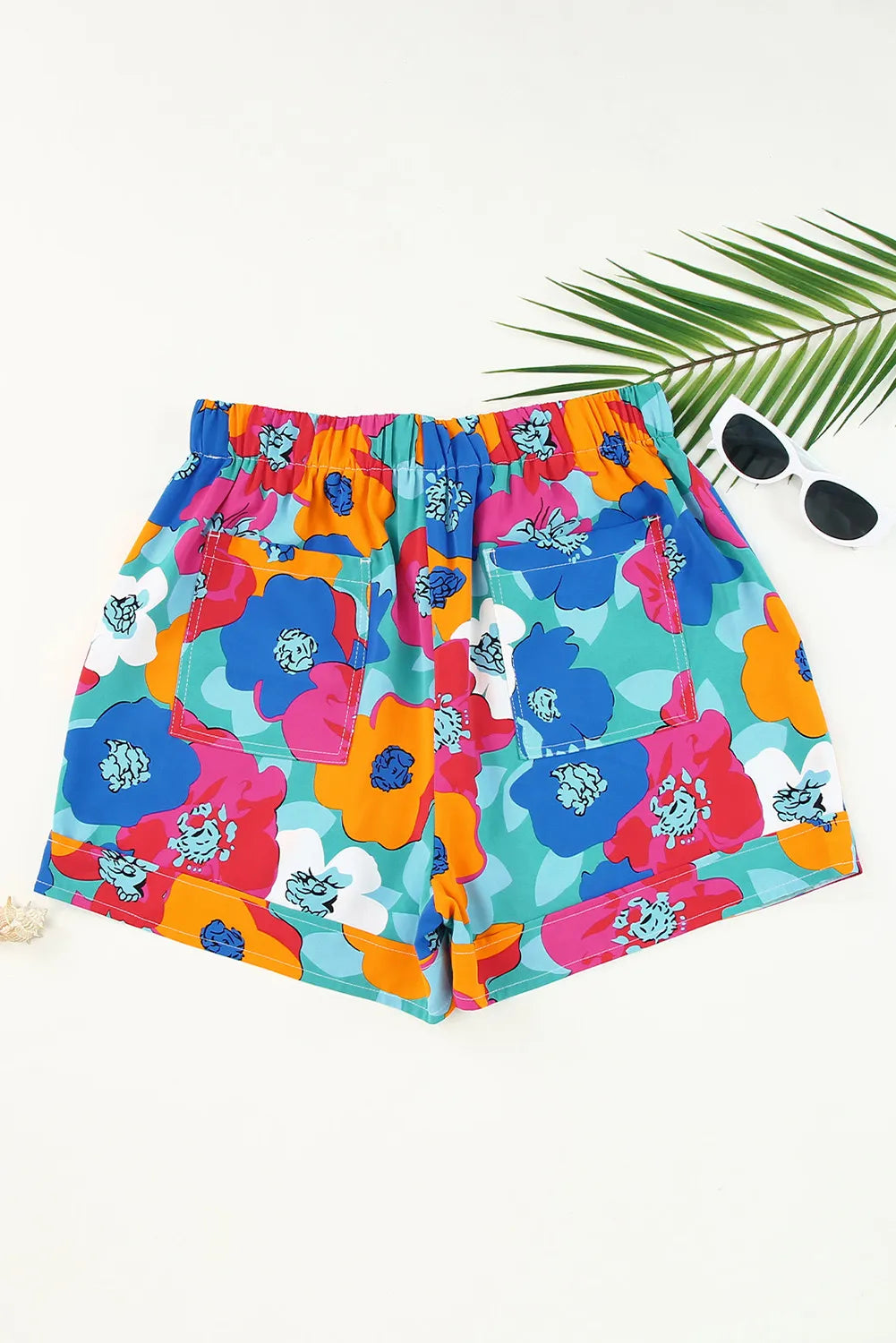 Multicolor Floral Print Drawstring Shorts