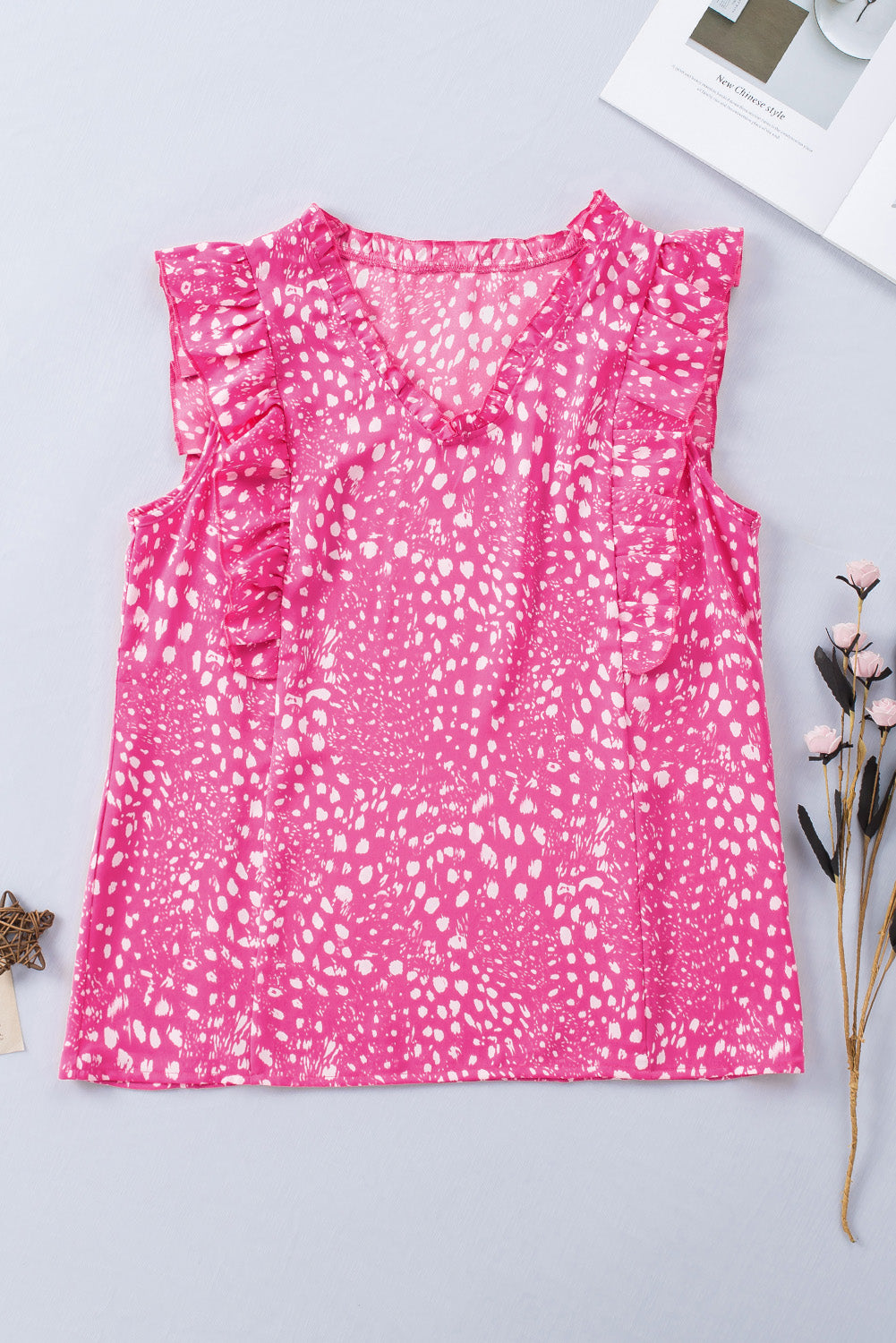 Rose Leopard Ruffle Blouse