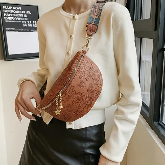Embossed Floral Print Chest Bag