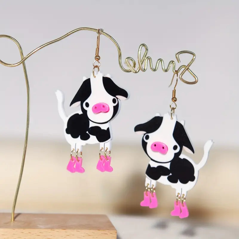 Cows in pink boots Dangle Earrings