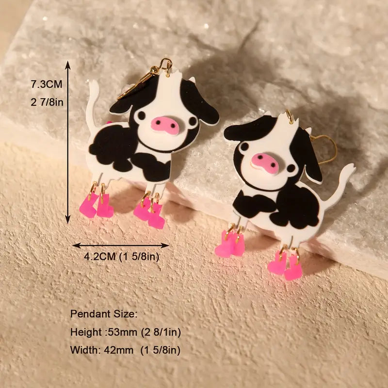 Cows in pink boots Dangle Earrings