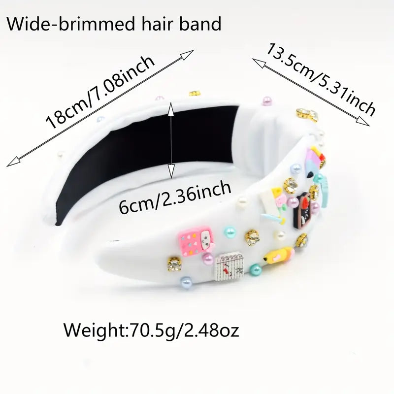 School Themed White Knotted Headband