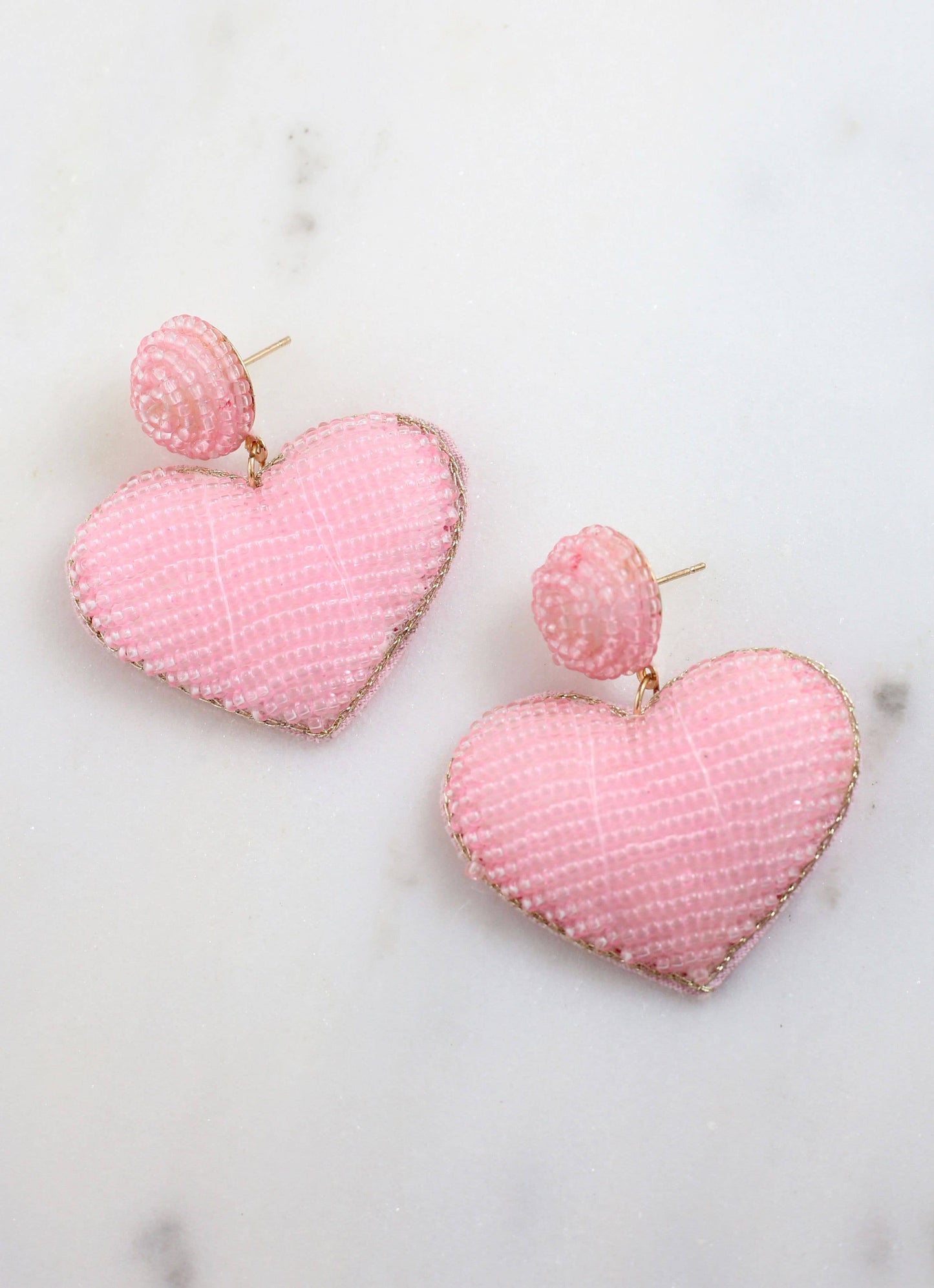Lover Beaded Heart Earring LIGHT PINK