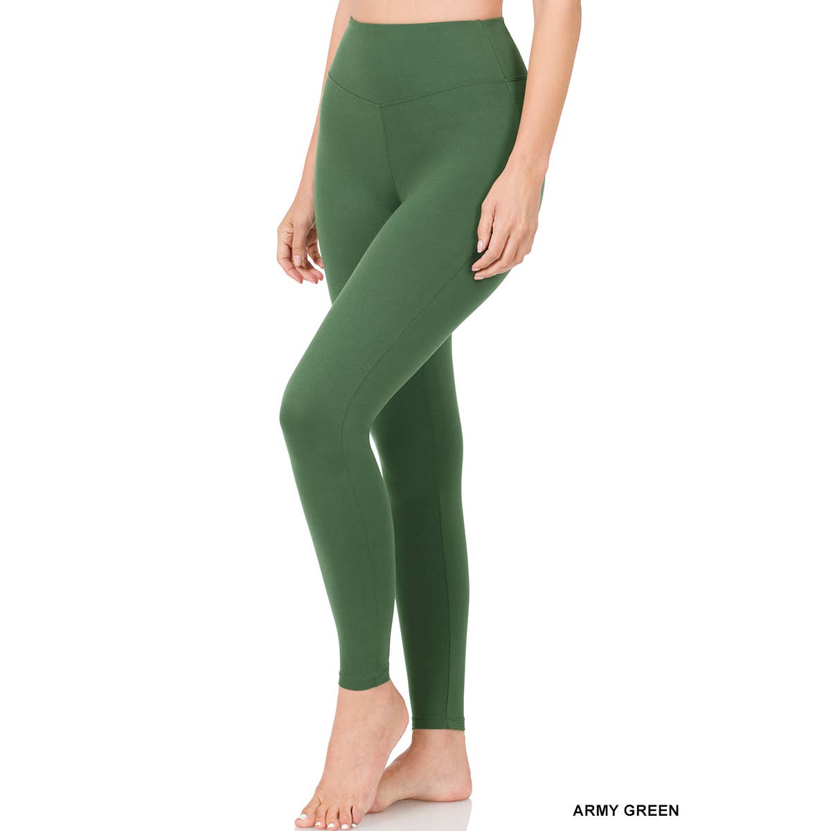 MICROFIBER WIDE WAISTBAND LEGGINGS-ARMY GREEN
