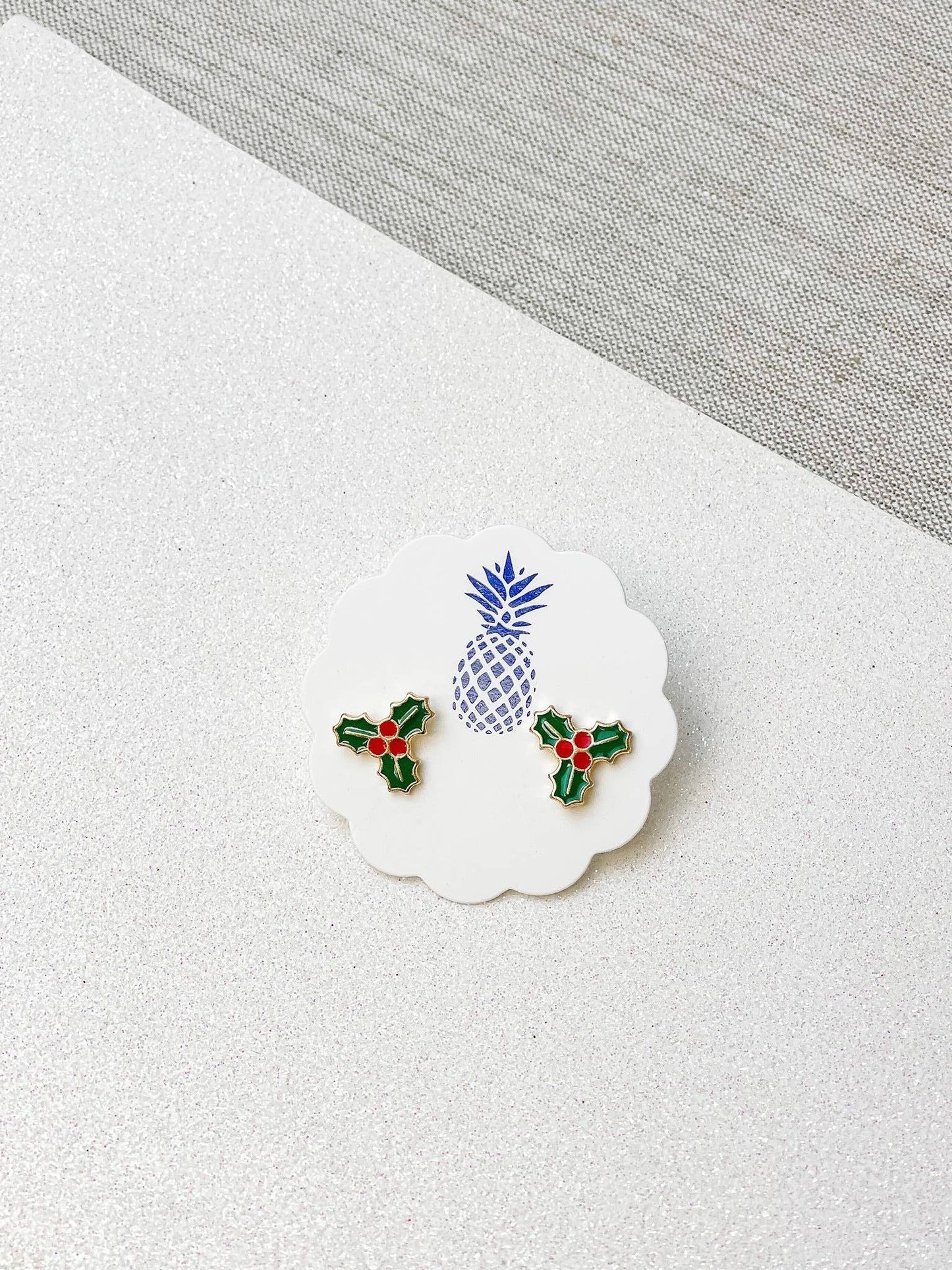 Christmas Holly Signature Enamel Stud Earrings