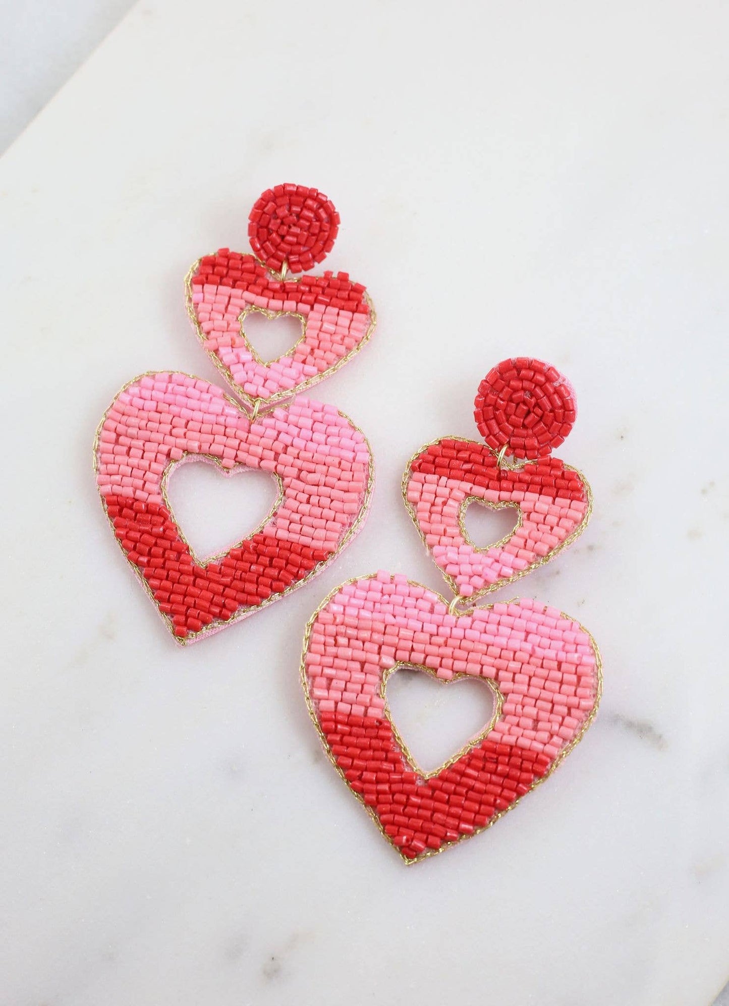 Open Heart Drop Earring RED