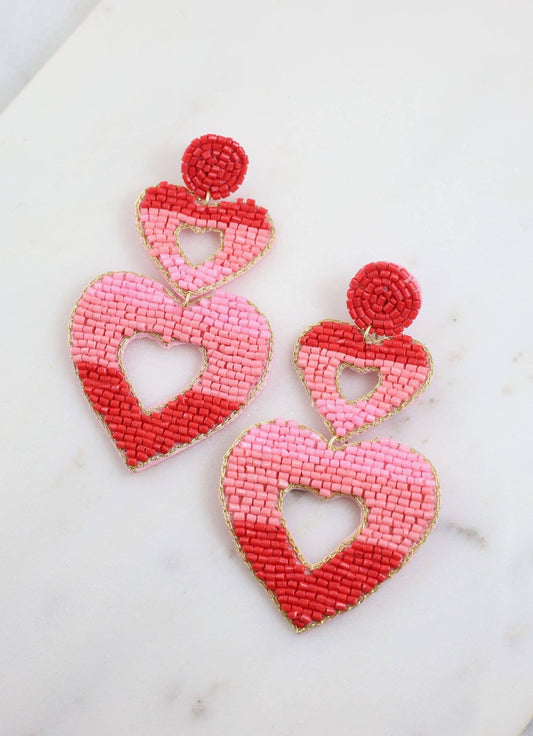 Open Heart Drop Earring RED