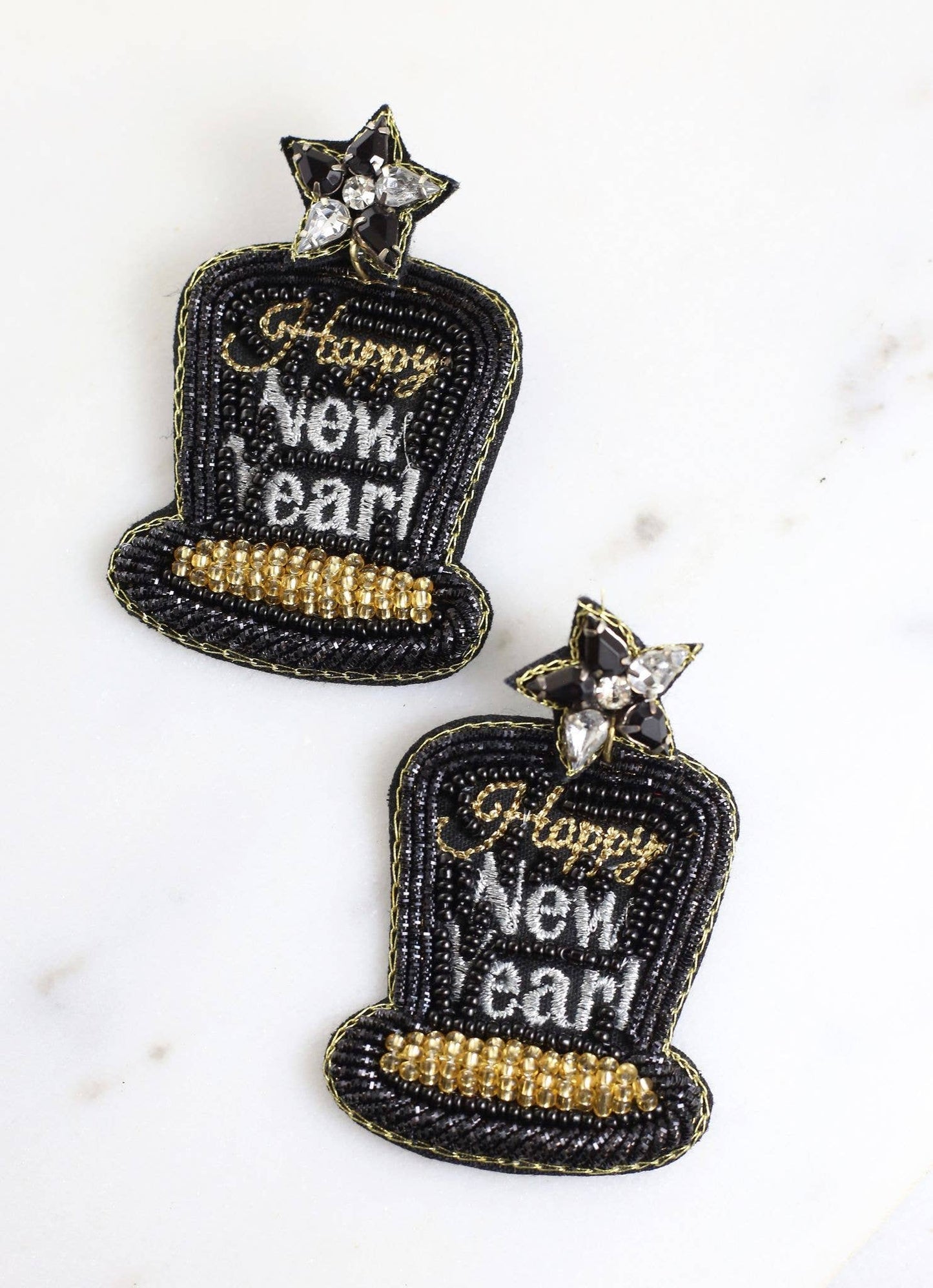 Happy New Year Top Hat Earring BLACK