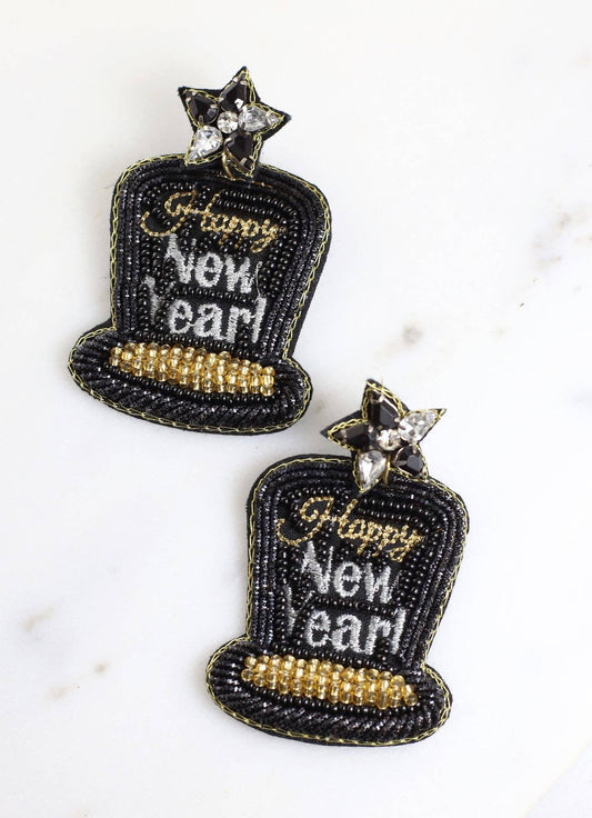 Happy New Year Top Hat Earring BLACK